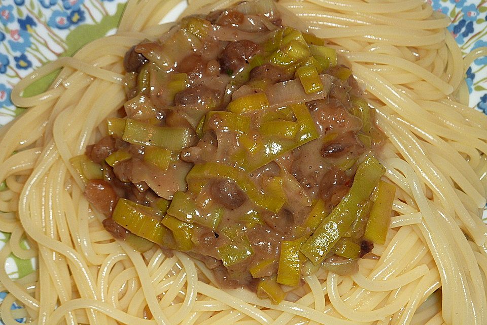 Spaghetti mit Maronen und Lauch