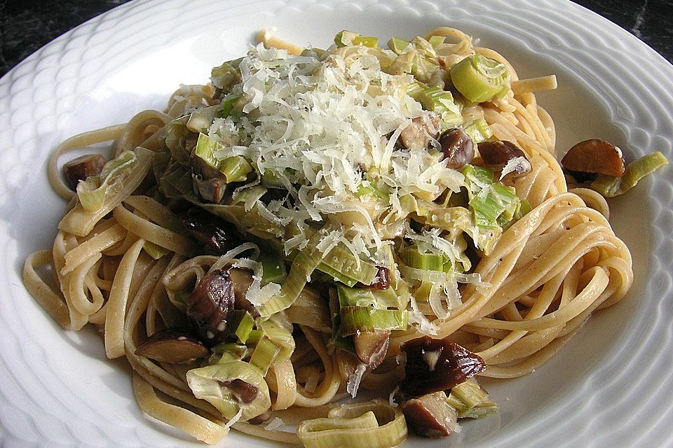 Spaghetti mit Maronen und Lauch