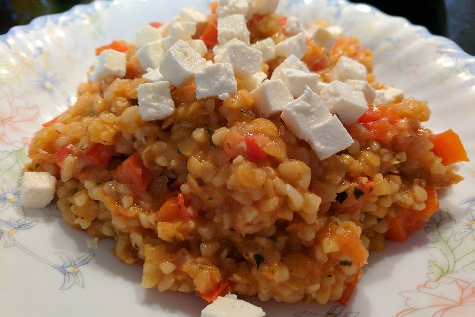 Gemüse-Bulgur-Linsen-Pfanne