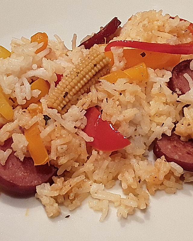 Cabanossipfanne mit Reis