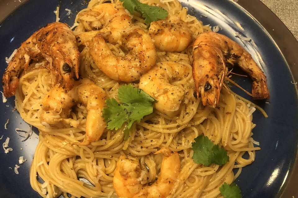 Spaghetti mit Shrimps