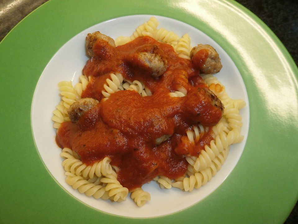 Spaghetti Mit Bratwurst Klößchen Von Tantebraesig Chefkoch