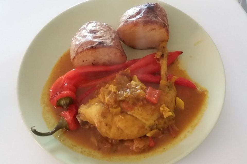 Kaninchenschenkel spanische Art mit Paprika