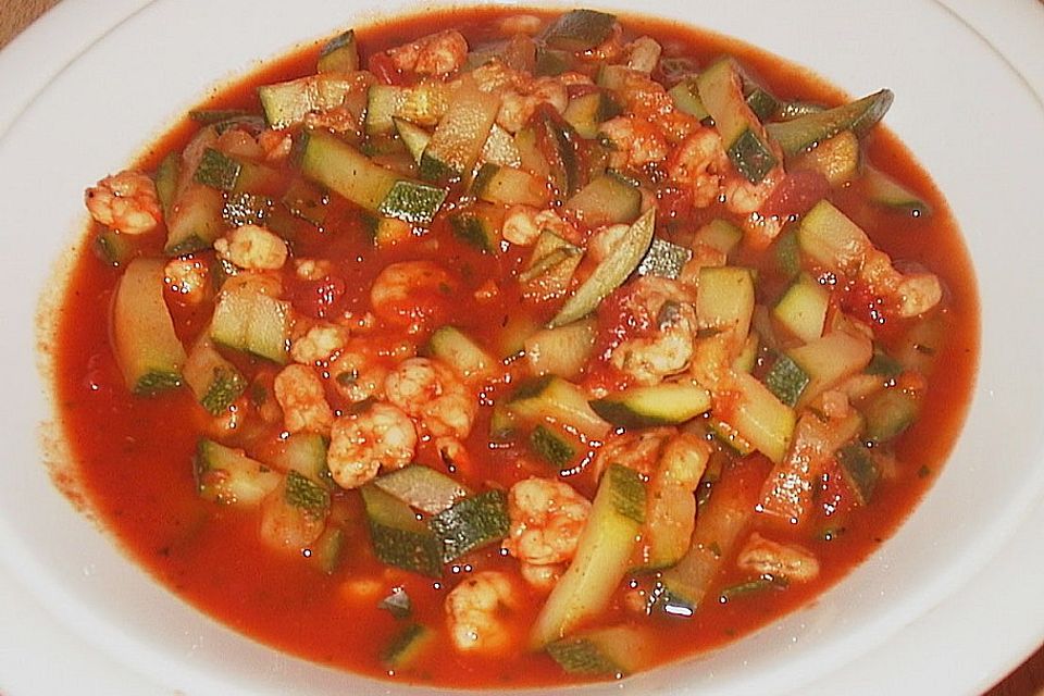 Leichte Zucchini - Shrimps Pfanne