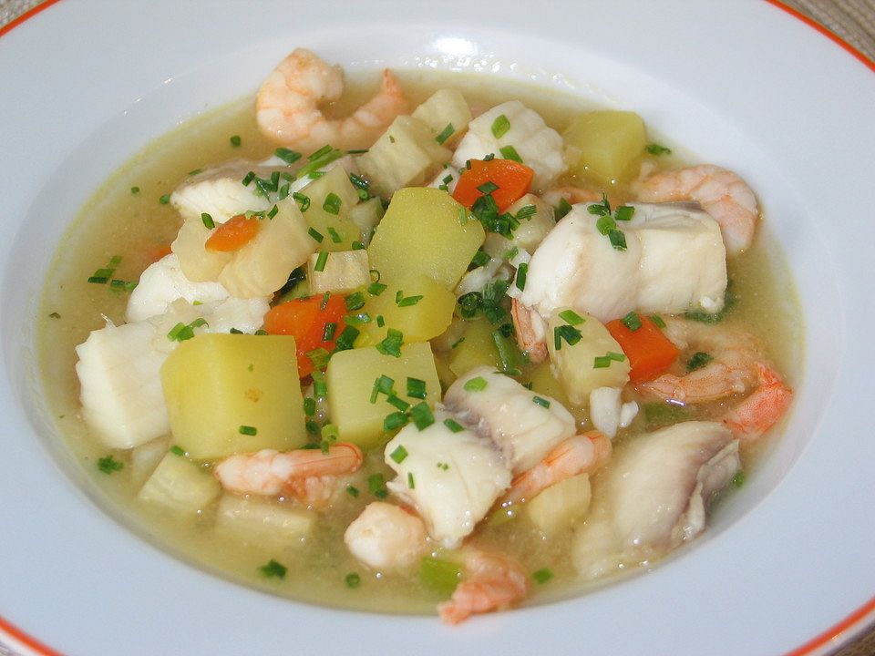 Gemüsesuppe mit Fisch und Garnelen von Paddingtone| Chefkoch