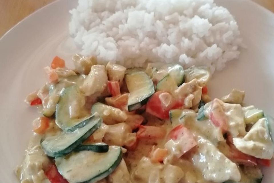 Low-carb Hähnchenbrust mit Zucchini und Tomaten in cremiger Frischkäsesauce