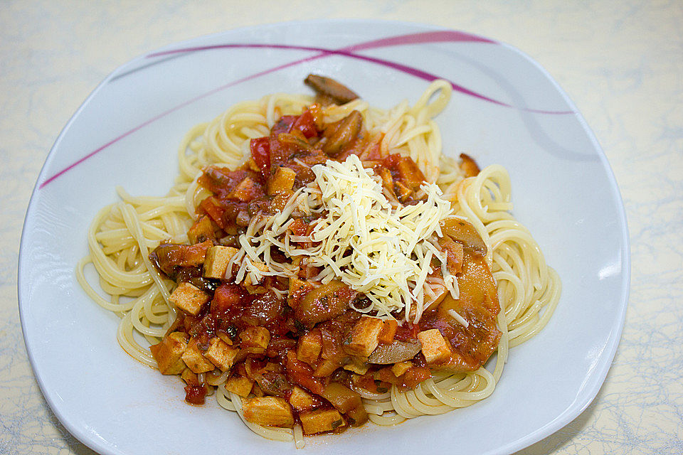 Alex' vegane Tofu-Pilz-Tomatensauce