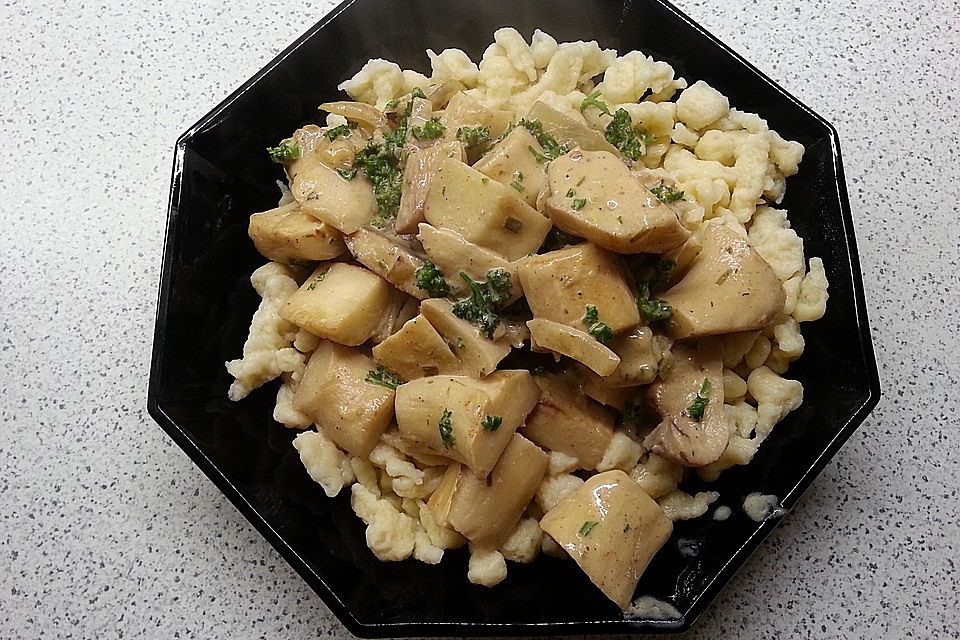 Kräuterseitlinge mit selbst gemachten Spätzle