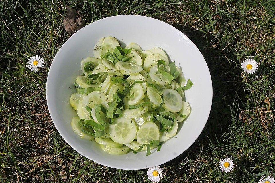 Gurkensalat in einer Essig-Öl-Vinaigrette mit Bärlauch