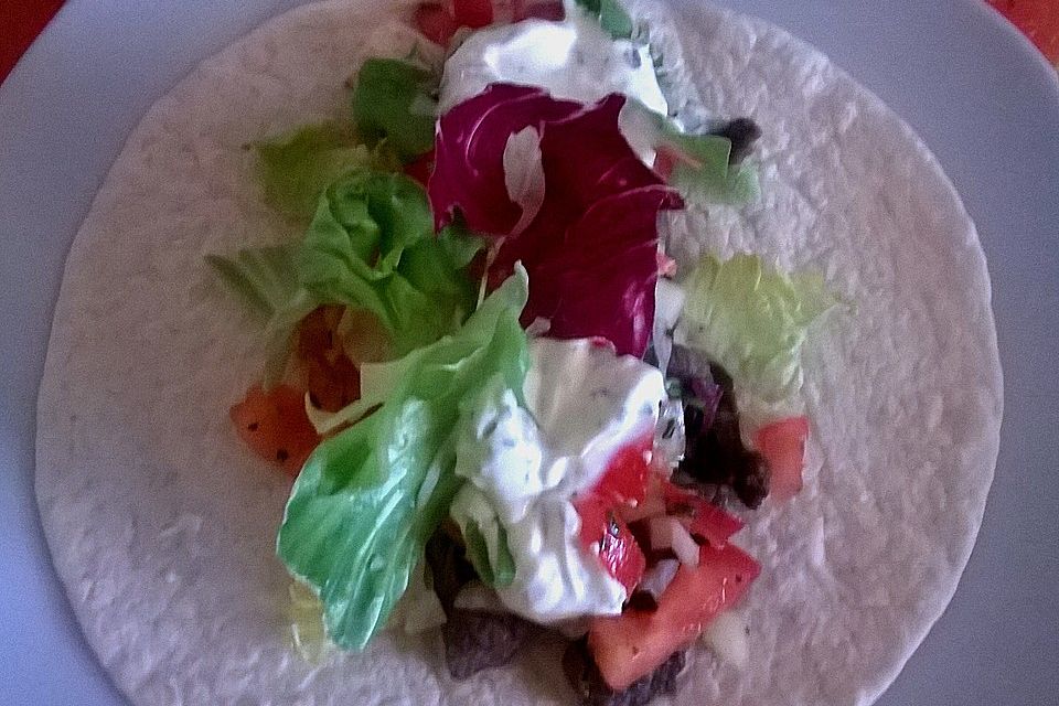 Wraps mit Tomatensalsa und Fleisch