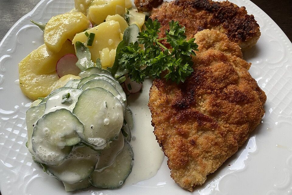 Putenschnitzel auf Kartoffelsalat