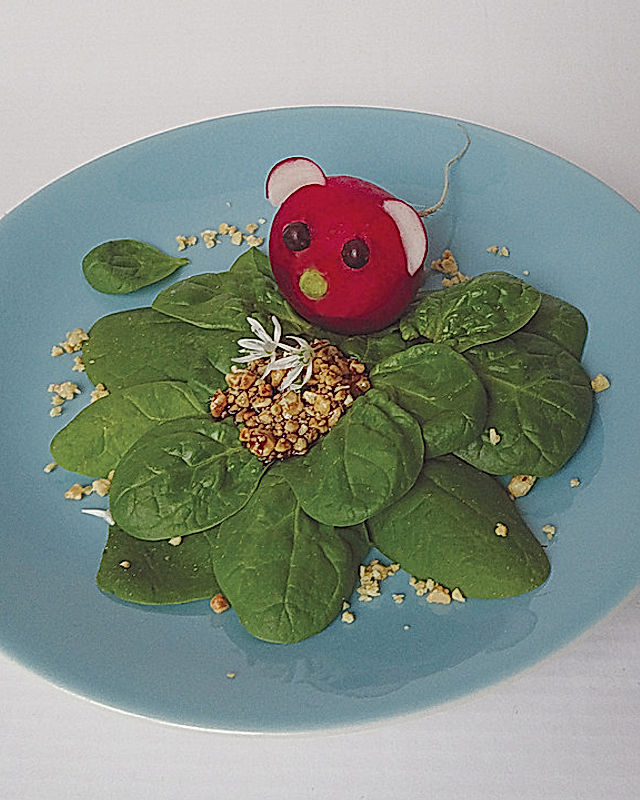 Spinatsalat mit Radieschen und Erdnuss-Granatapfeldressing