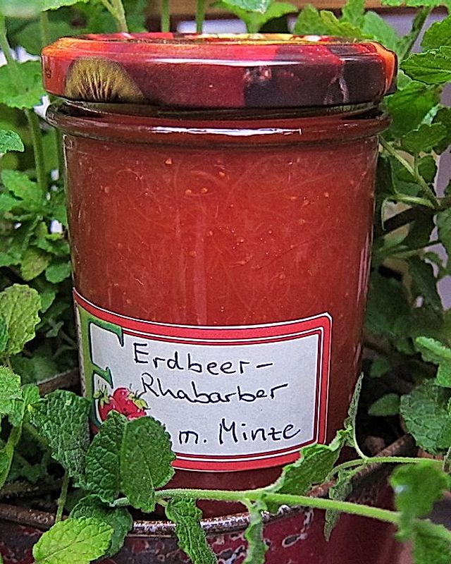 Erdbeer-Rhabarber-Marmelade mit Minze