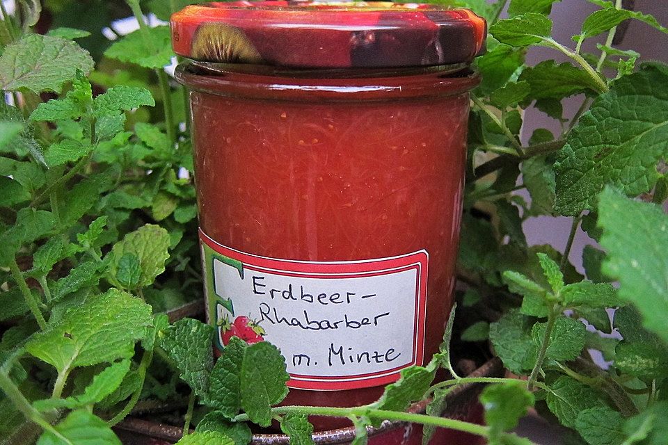 Erdbeer-Rhabarber-Marmelade mit Minze