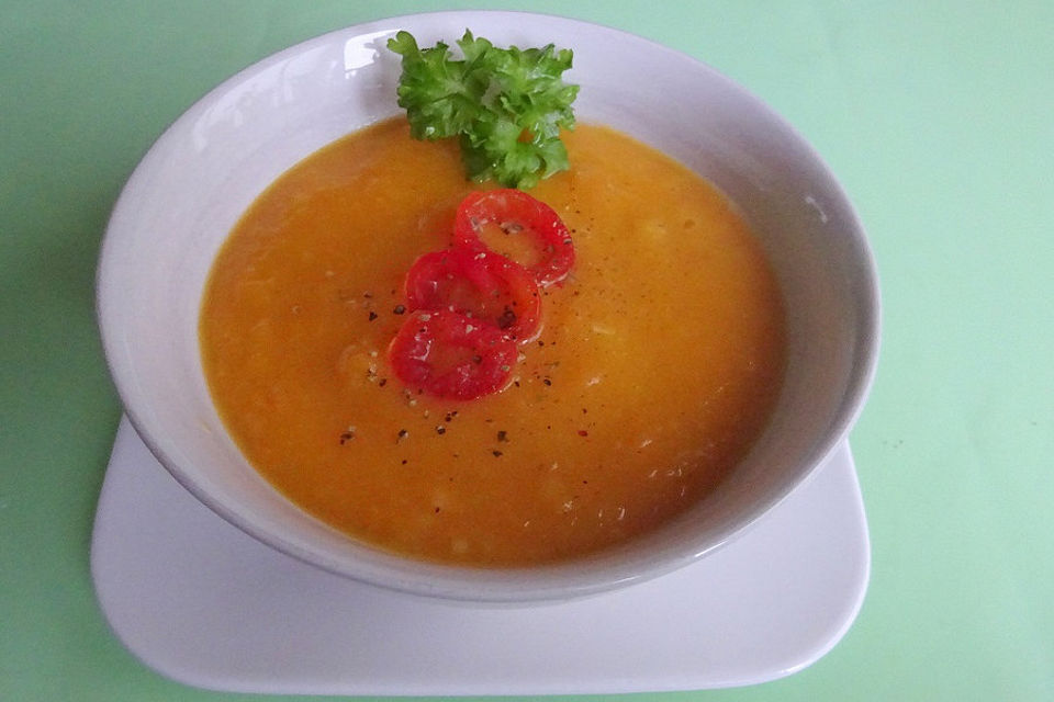 Kürbissuppe mit Mango und Chili