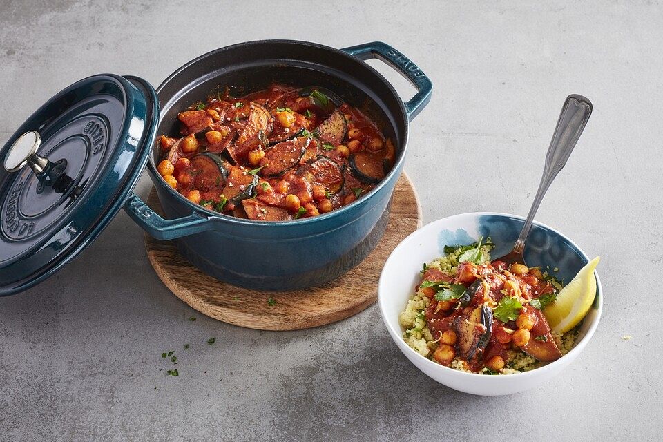 Aubergineneintopf mit Zitronencouscous