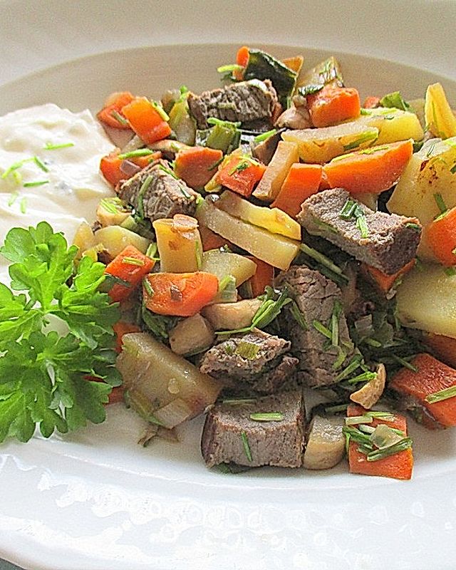 Gemüse-Steakpfanne mit Knoblauchcreme