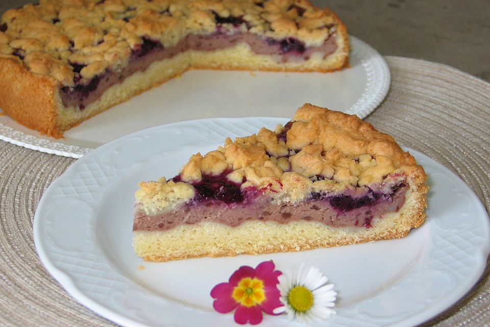 Urmelis Schokopuddingstreusel mit Heidelbeerkompott