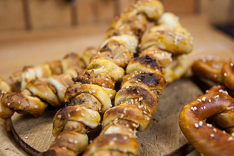 Brezel-Hähnchen-Spieße