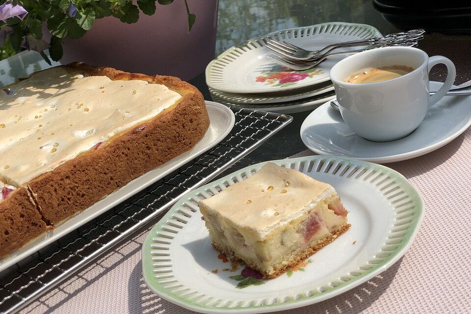 Rhabarber - Quark - Kuchen unter Baiserhaube