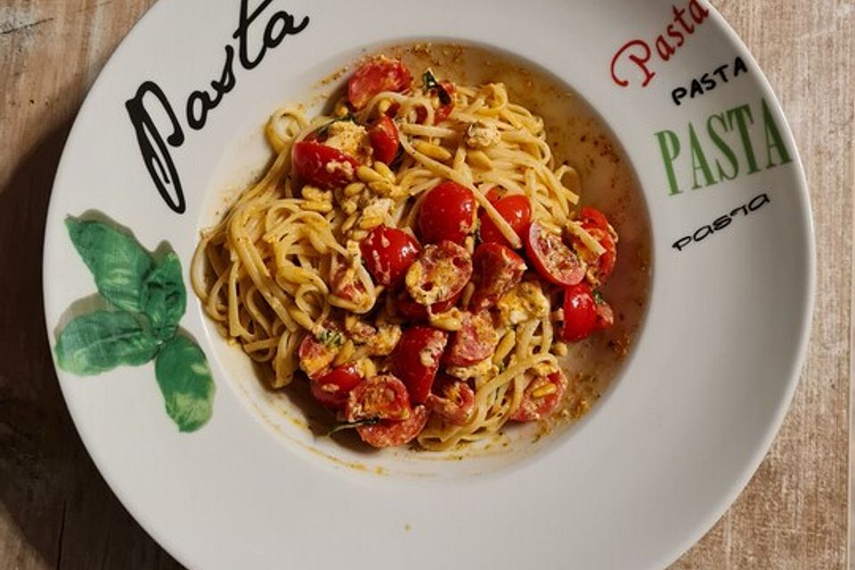 Spaghetti mit Burrata und Tomaten