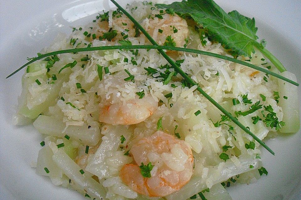 Kohlrabi-Risotto mit Shrimps