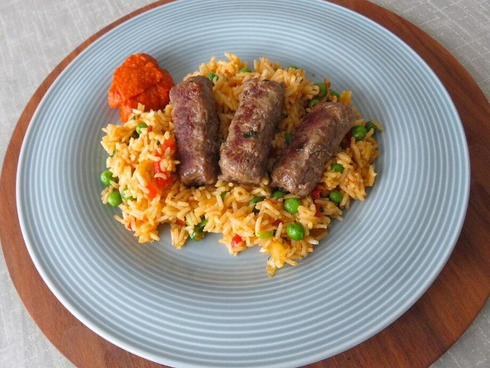 Cevapcici mit Paprika-Curry-Reis| Chefkoch