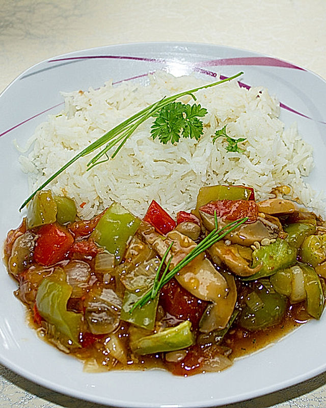 Alex' veganes Paprika-China-Gemüse mit Reis