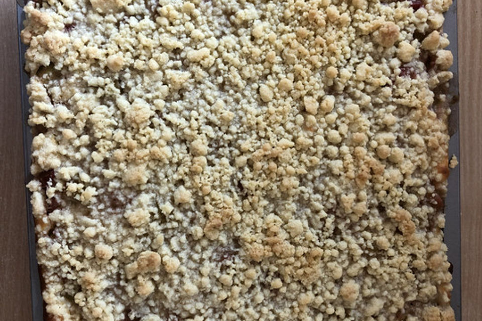 Rhabarberblechkuchen mit Streuseln Rhabarberblechkuchen mit Streuseln