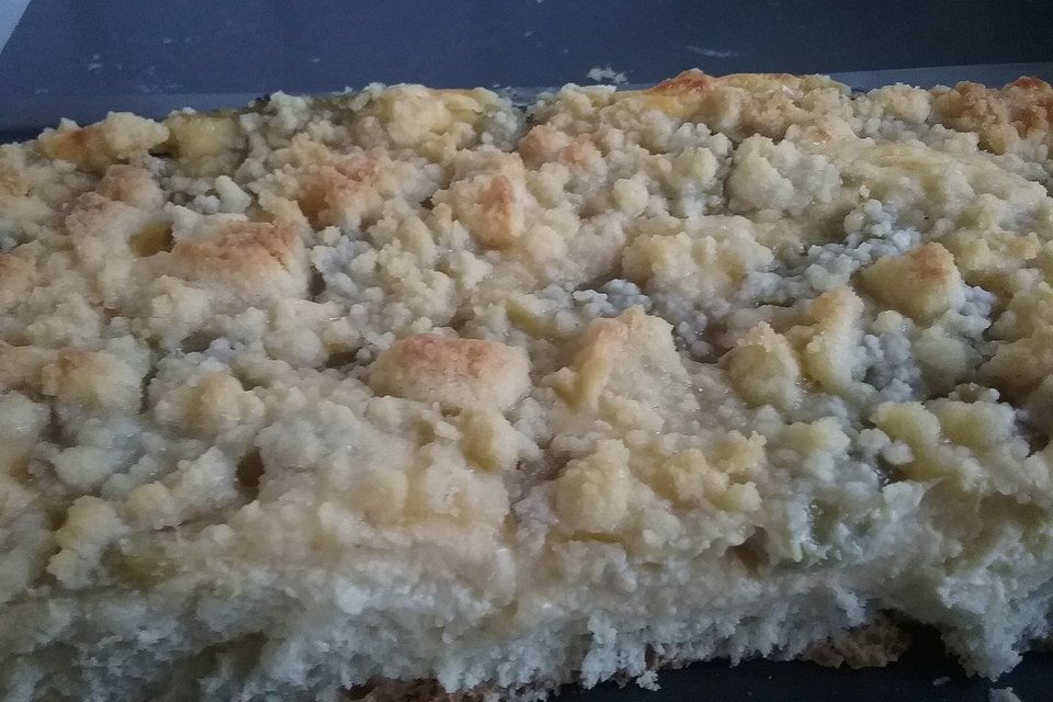 Rhabarberblechkuchen mit Streuseln Rhabarberblechkuchen mit Streuseln