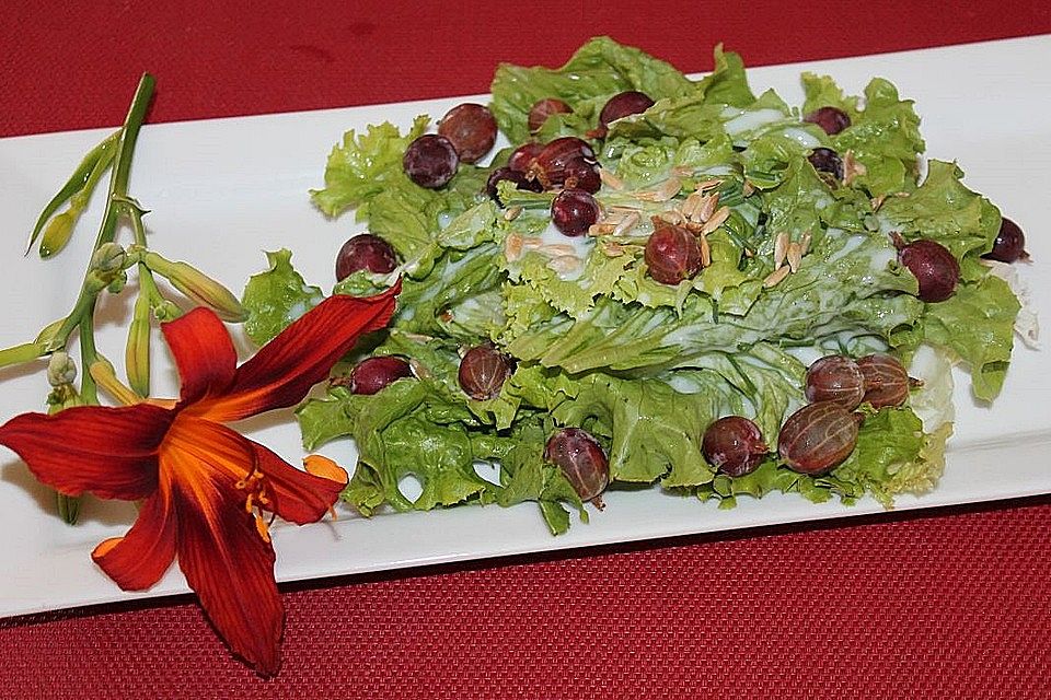 Pflücksalat mit Stachelbeeren und Sonnenblumenkernen