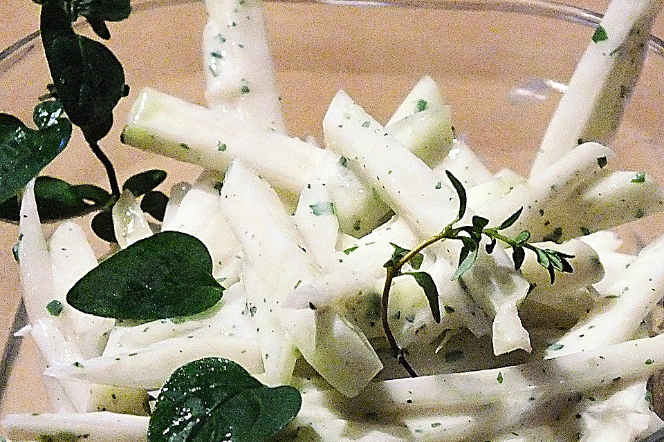 Fruchtiger Kohlrabisalat mit Joghurt-Johannisbeer-Dressing