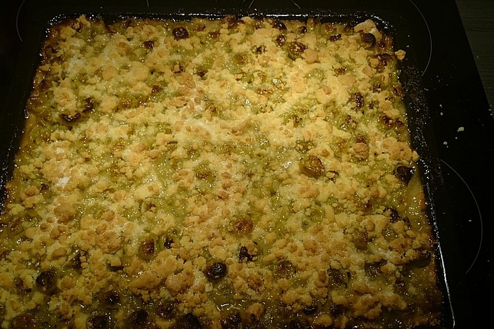 Stachelbeerkuchen mit Streuselteig