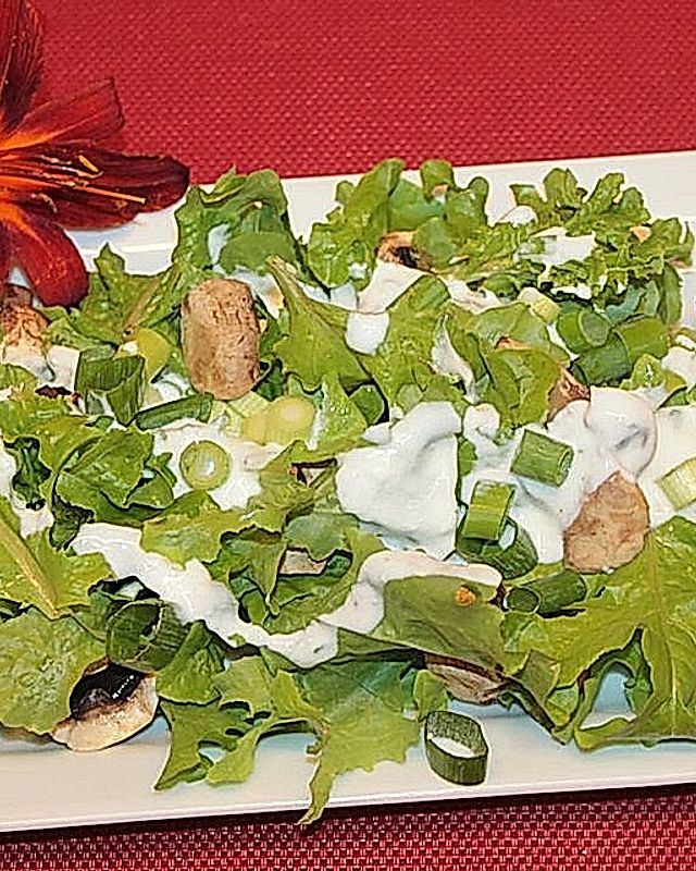 Eichblattsalat mit Champignons und Dickmilchdressing