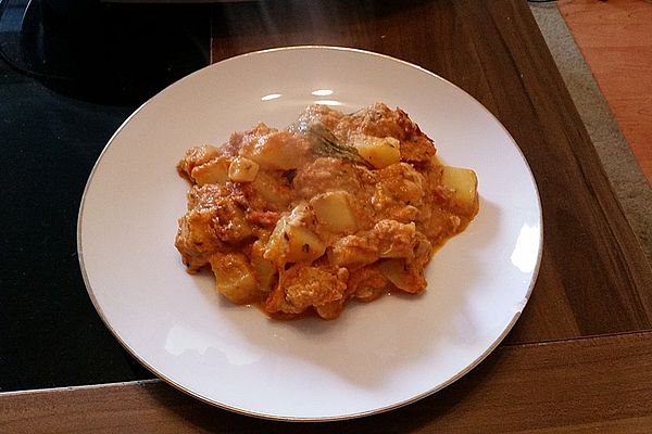 Mediterraner Kartoffel-Hähnchen-Auflauf mit Gemüsesauce von Tolotson ...