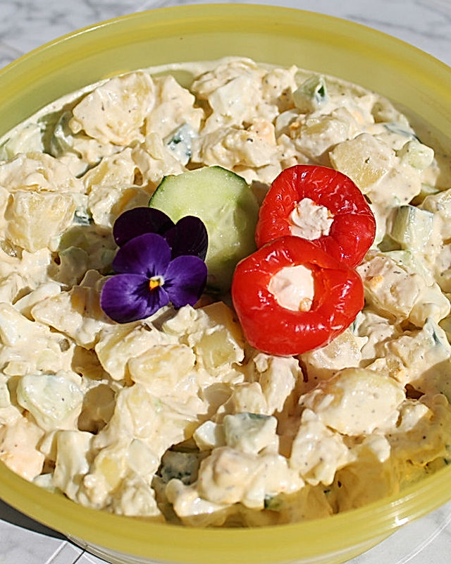 Kartoffelsalat mit Kräuter-Remoulade, Joghurt und Salatgurke