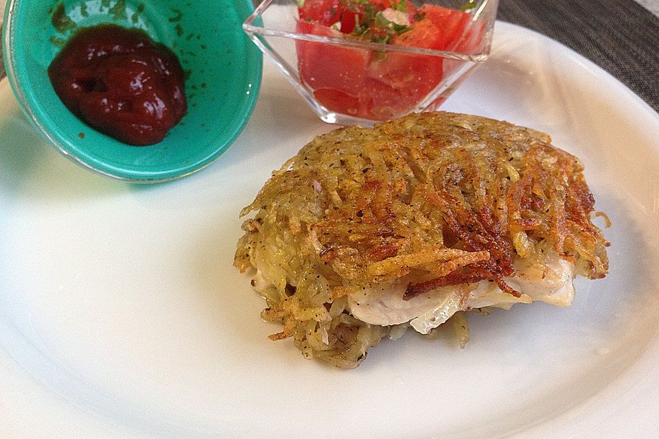 Kartoffelpuffertaschen mit Hühnerbrustfilet gefüllt alla Tina