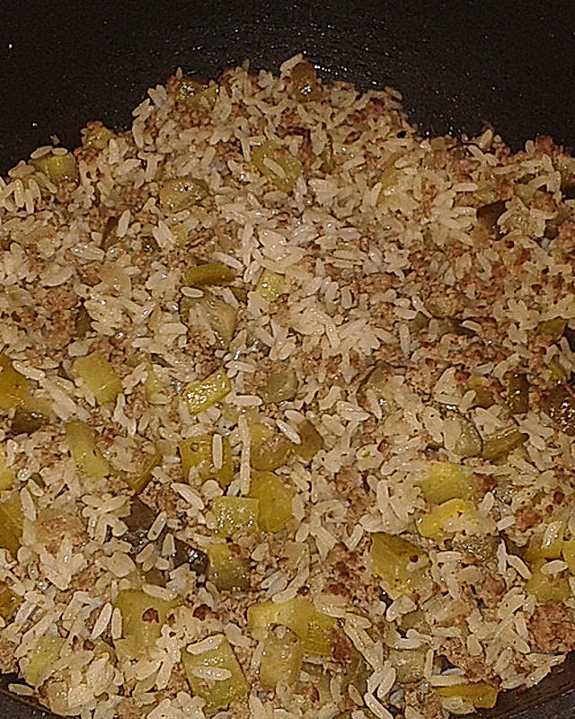 Reis-Gurken-Eintopf mit Rinderhackfleisch