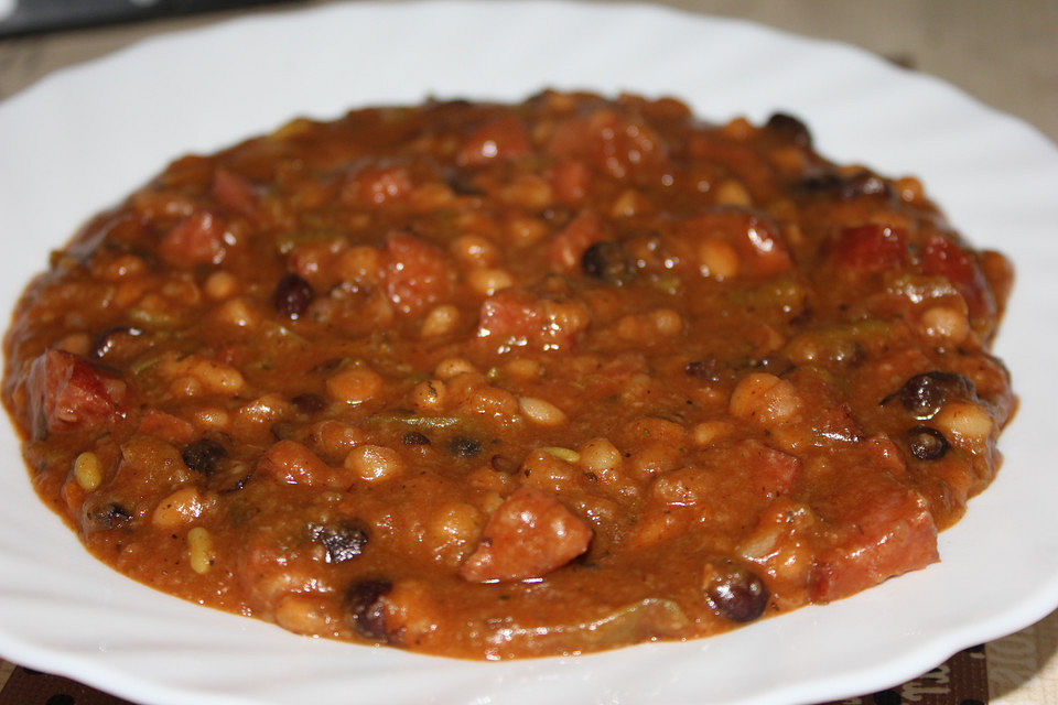 Weiße Bohnen mit Speck und Cabanossi aus dem Crock Pot