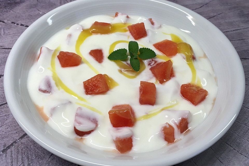 Wassermelone-Griechischer Joghurt-Honig-Dessert