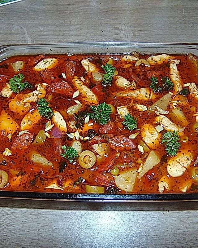 Hähnchen-Chorizo-Birnenvariation
