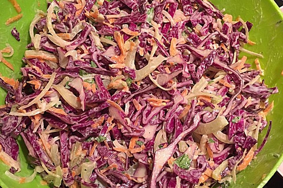 Rohkostsalat mit Rotkohl, Fenchel und Karotten