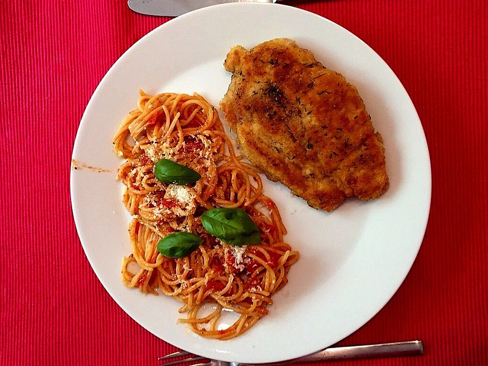 Super Spaghetti mit Hühnchenschnitzel von VickySaade| Chefkoch