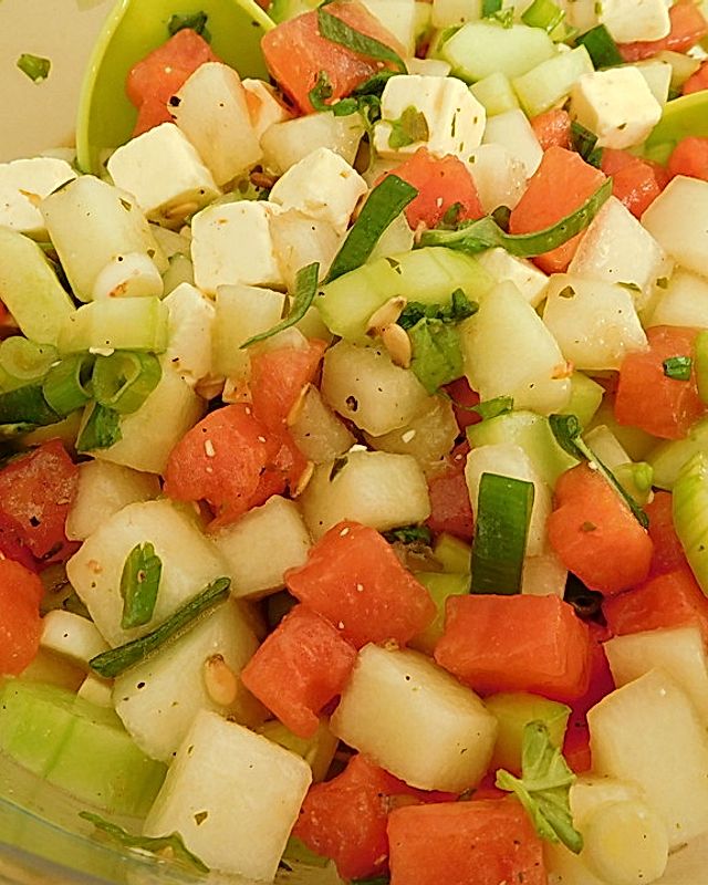 Pikanter Melonensalat mit Feta-Käse à la Gabi