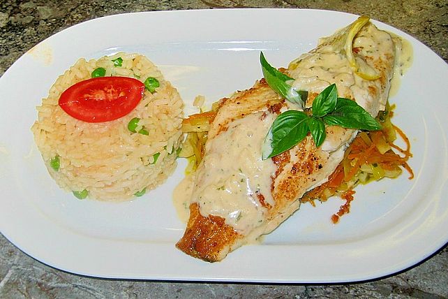 Saiblingsfilet auf Wurzelgemüse mit Krenschaum und Butterreis| Chefkoch