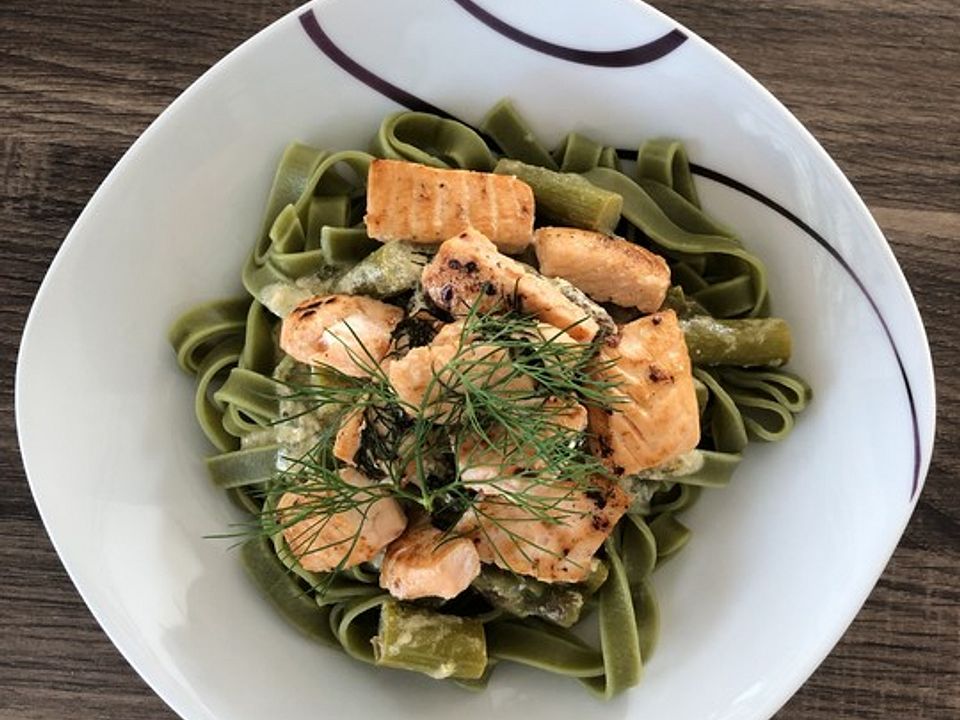 Grüne Bandnudeln mit Spargel - Lachs - Sauce von ajaekel| Chefkoch