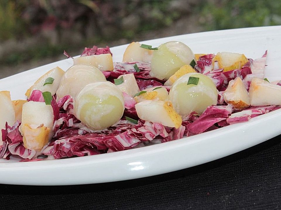 Radicchio-Salat mit Honigmelone und Birne - Kochen Gut | kochengut.de