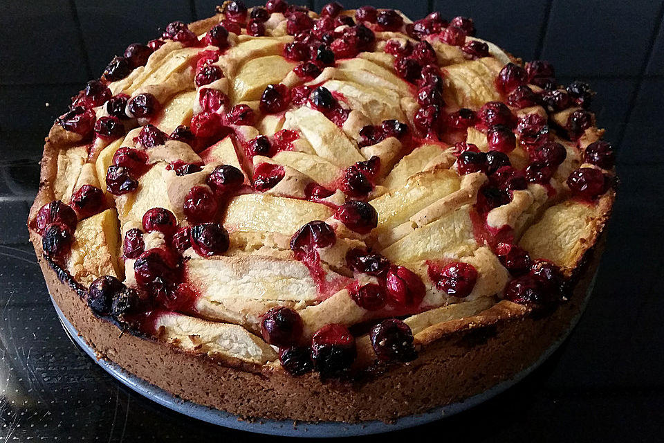 Apfelkuchen mit frischen Cranberries