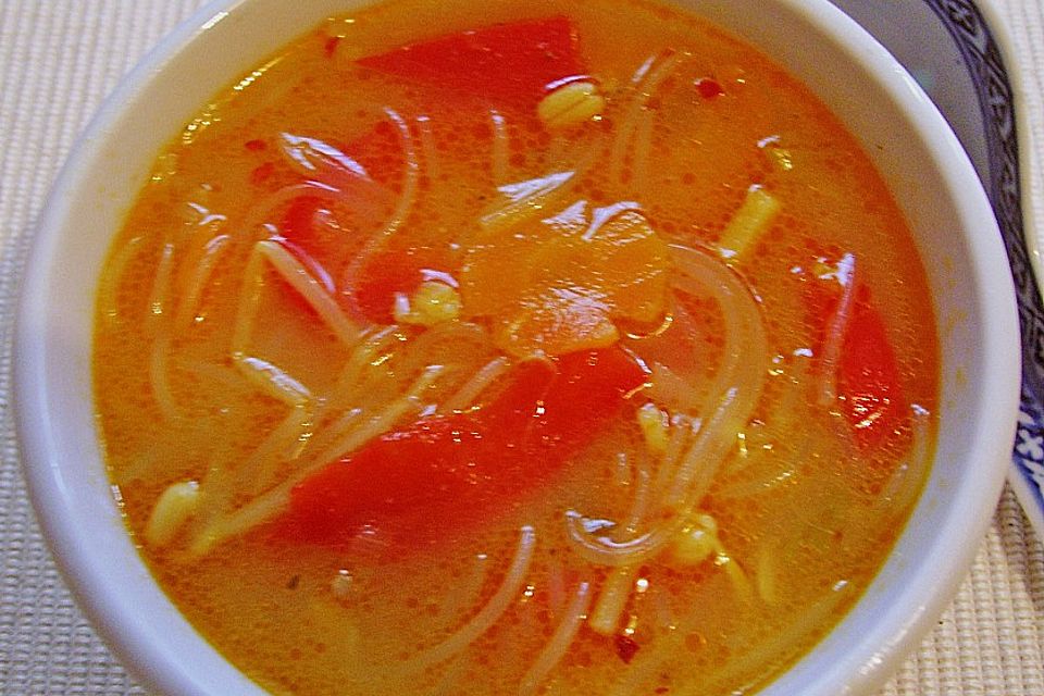 Asiatische Suppe mit Gemüse und Nudeln