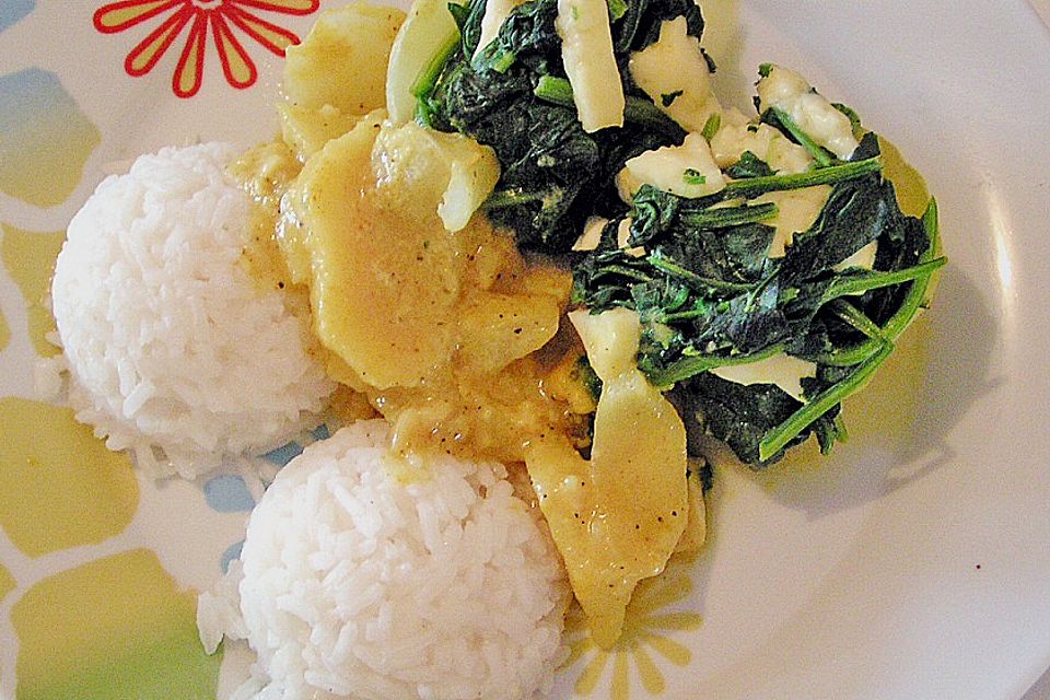 Überbackener Kohlrabi in einer fruchtigen Currysoße